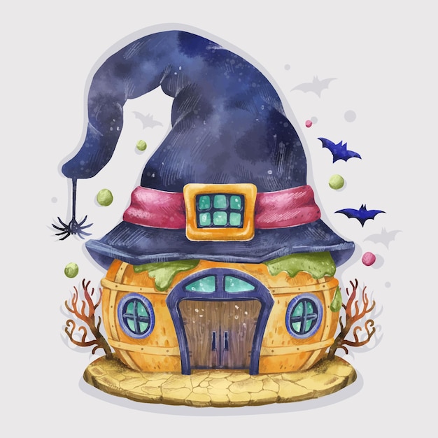 Ilustración de casa de halloween en acuarela