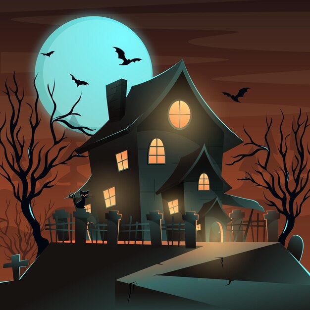 Ilustración de casa de halloween degradado