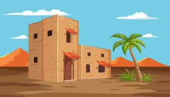 Vector gratuito ilustración de las casas de adobe del desierto de oasis