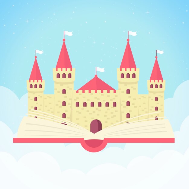 Ilustración con castillo de cuento de hadas