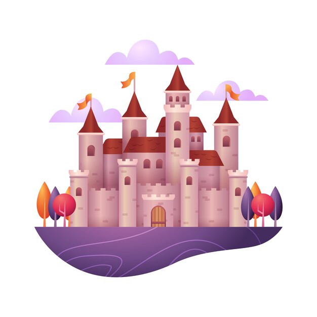 Ilustración con castillo de cuento de hadas