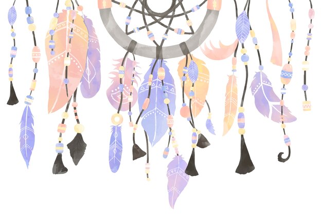Ilustración del cazador de sueños decorado con plumas