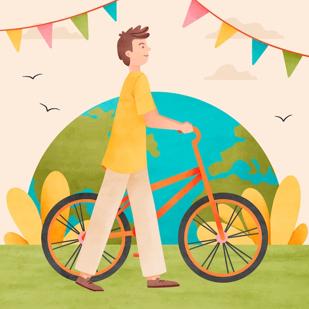 Vector gratuito ilustración para la celebración del día mundial de la bicicleta