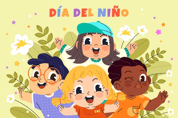 Ilustración para la celebración del día del niño en español.