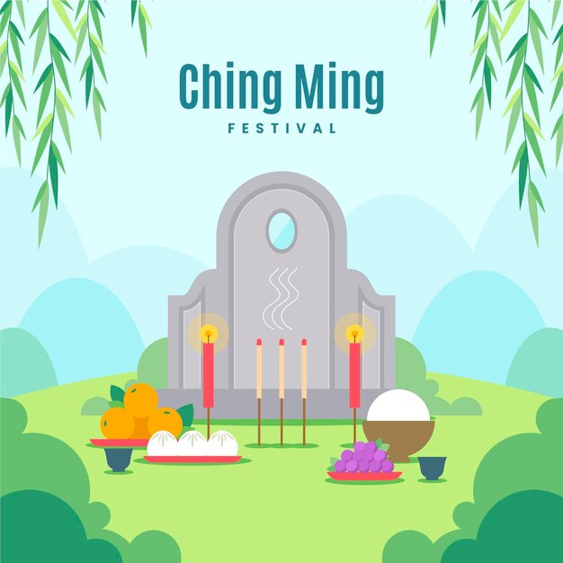 Ilustración de celebración del festival de ching ming plano
