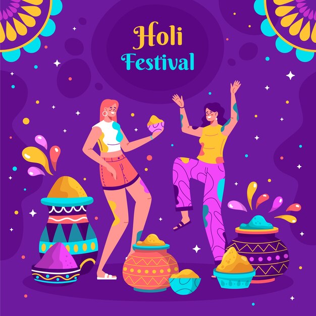 Ilustración de celebración del festival holi plano