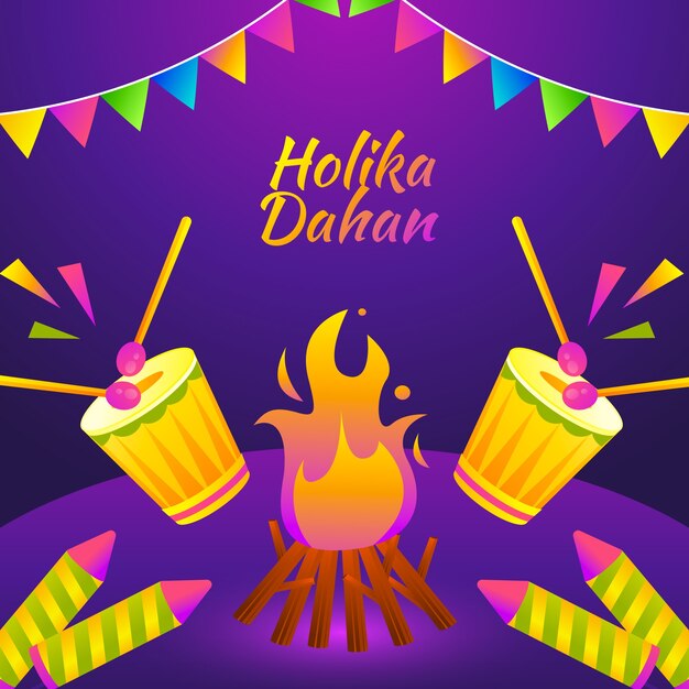Ilustración de celebración del festival de holika dahan degradado