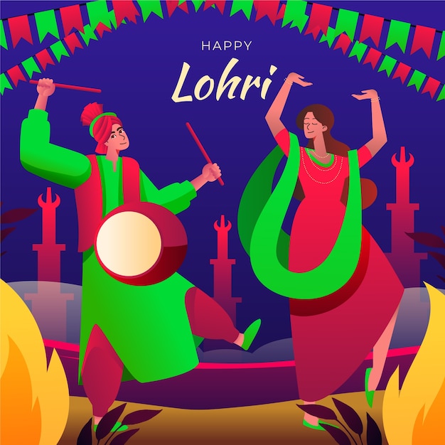 Vector gratuito ilustración de celebración de festival de lohri degradado