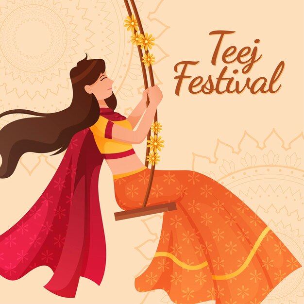 Ilustración de celebración de festival de teej degradado