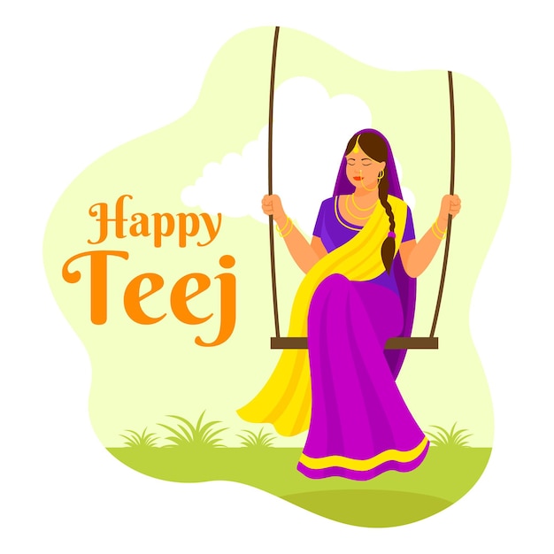 Ilustración de celebración de festival de teej plana
