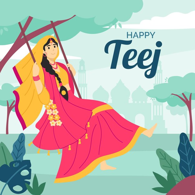 Ilustración de celebración del festival teej