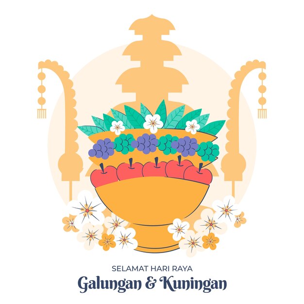 Ilustración de celebración galungan plana