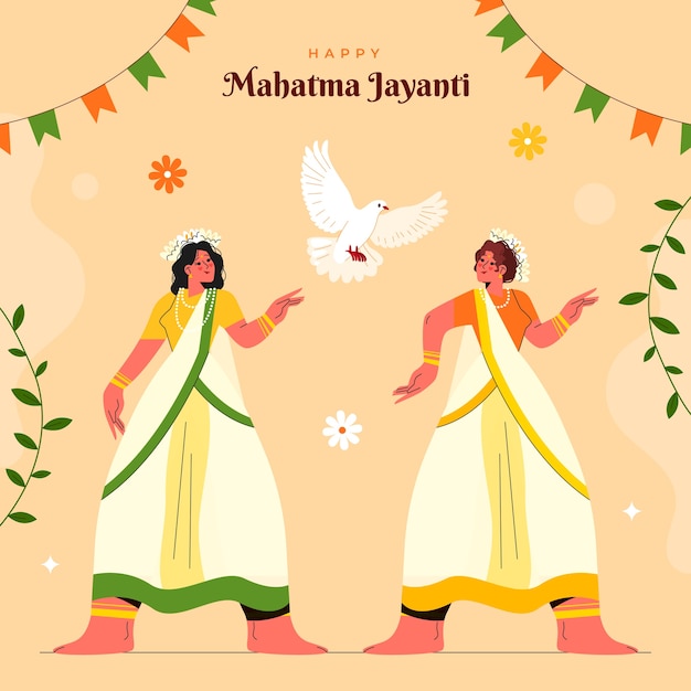 Vector gratuito ilustración de celebración de mahatma indio plano