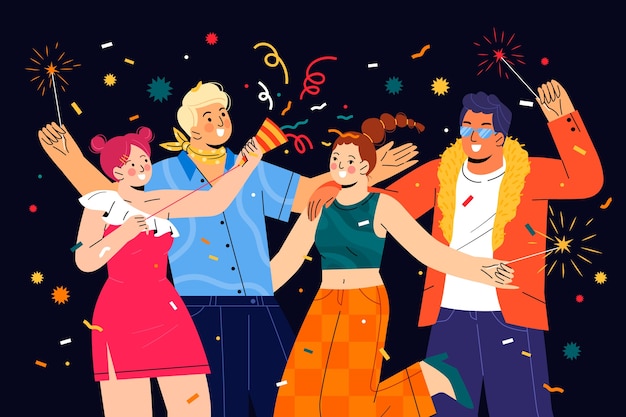 Ilustración de celebración de nochevieja plana
