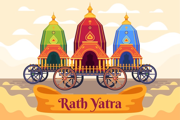 Ilustración de celebración de rath yatra plana