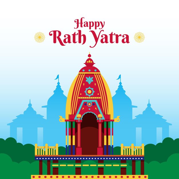 Ilustración de celebración de rath yatra plana