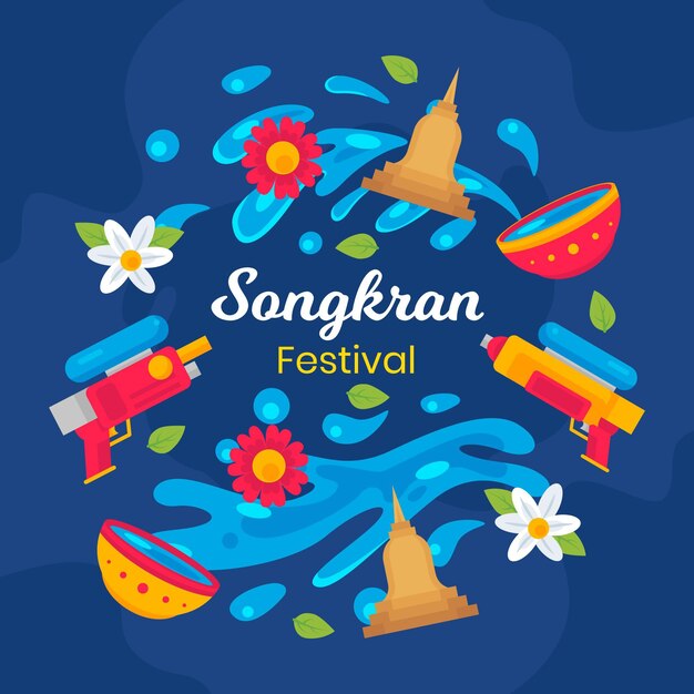 Ilustración de celebración de songkran plana
