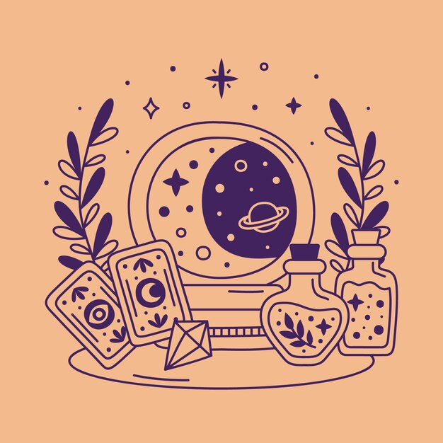Ilustración celestial dibujada a mano.