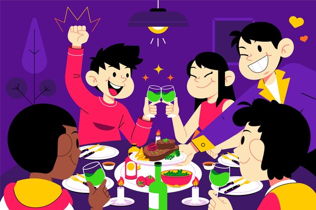 Ilustración de cena dibujada a mano