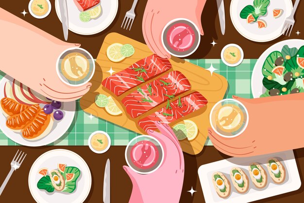 Ilustración de cena dibujada a mano