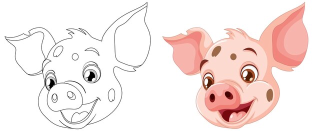 Ilustración del cerdito feliz antes y después