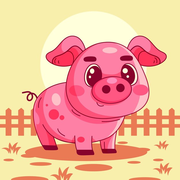 Ilustración de cerdo de dibujos animados dibujados a mano