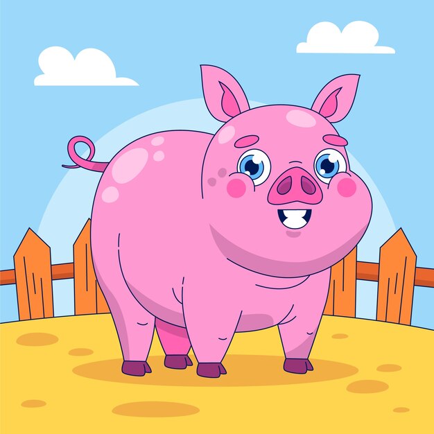 Ilustración de cerdo de dibujos animados dibujados a mano