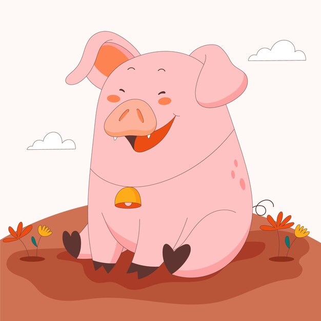 Ilustración de cerdo de dibujos animados dibujados a mano