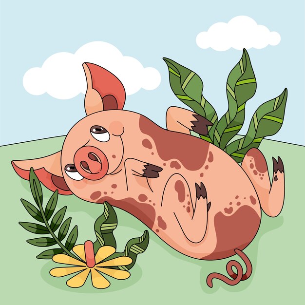 Ilustración de cerdo de dibujos animados dibujados a mano