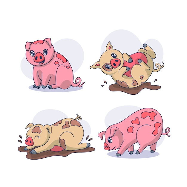 Ilustración de cerdo de dibujos animados dibujados a mano