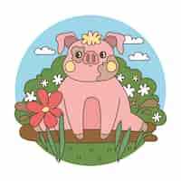 Vector gratuito ilustración de cerdo de dibujos animados dibujados a mano