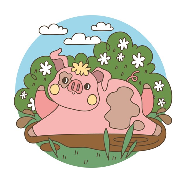 Ilustración de cerdo de dibujos animados dibujados a mano