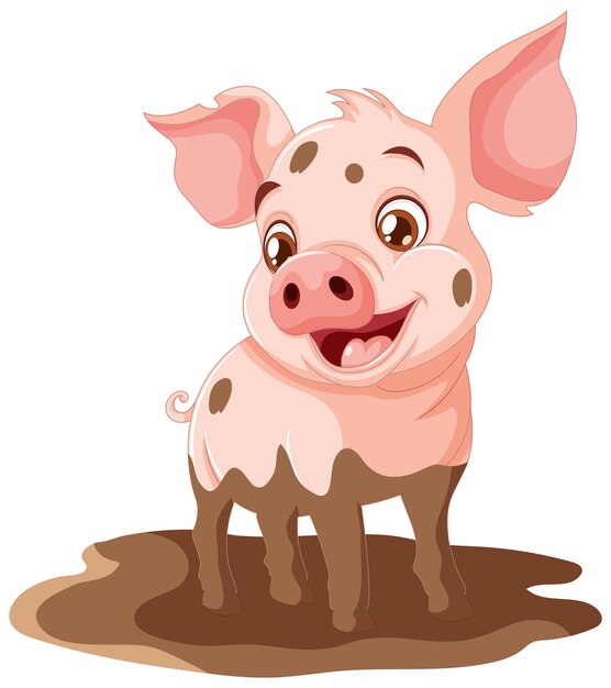 Ilustración del cerdo feliz en el barro