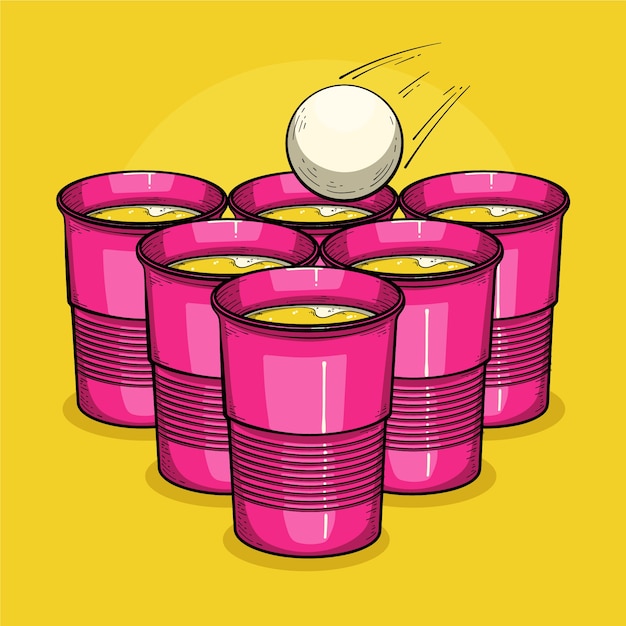 Ilustración de cerveza pong dibujada a mano