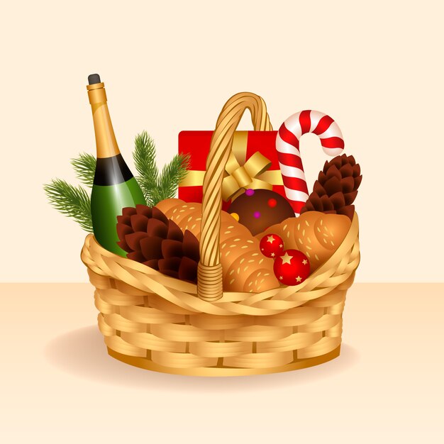 Ilustración de cesta de navidad degradada