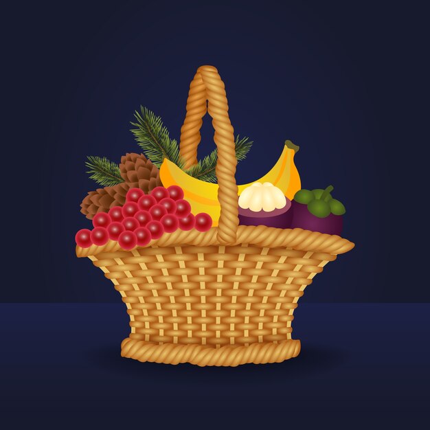 Ilustración de cesta de navidad degradada