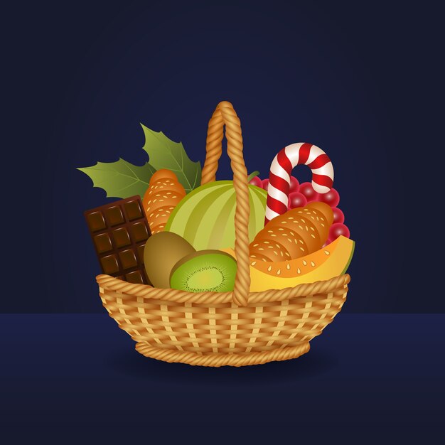 Ilustración de cesta de navidad degradada
