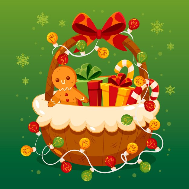 Ilustración de cesta de navidad degradada