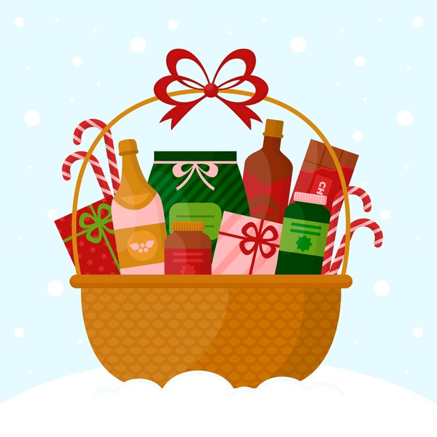 Ilustración de cesta de navidad plana