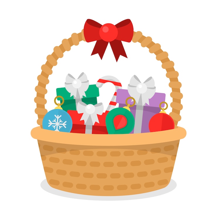 Vector gratuito ilustración de cesta de navidad plana