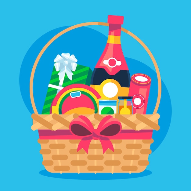 Ilustración de cesta de navidad plana