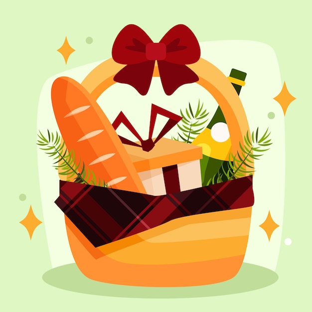 Ilustración de cesta de navidad plana
