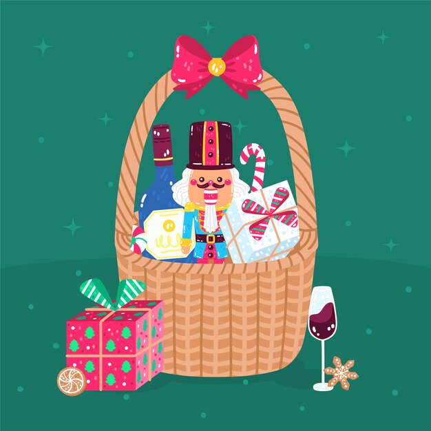 Ilustración de cesta de navidad plana