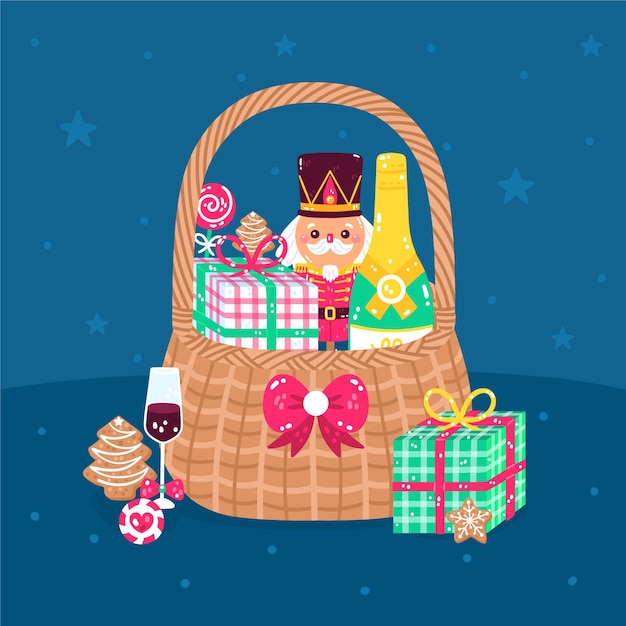 Ilustración de cesta de navidad plana