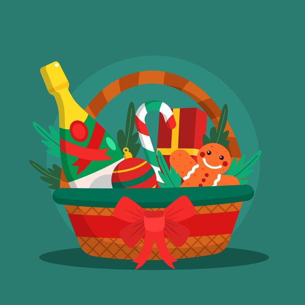 Ilustración de cesta de navidad plana