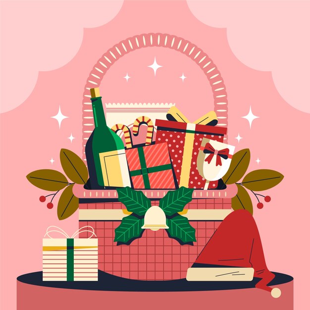 Ilustración de cesta de navidad plana