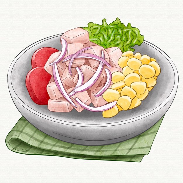 Ilustración de ceviche de acuarela