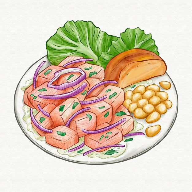 Ilustración de ceviche de acuarela