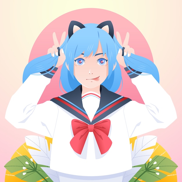 Vector gratuito ilustración de chica anime degradado