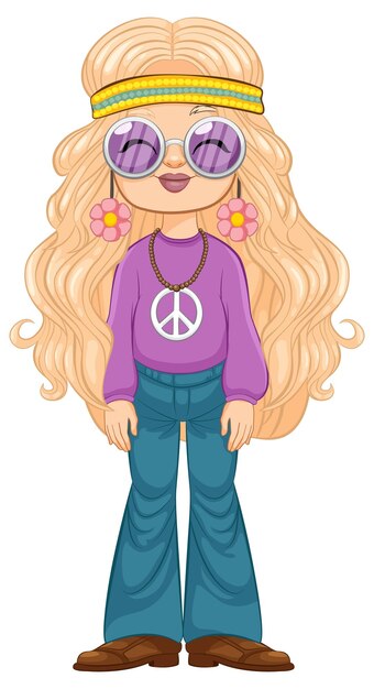 Ilustración de la chica de la moda de los años setenta